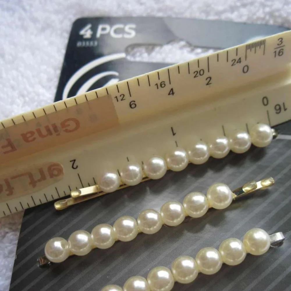 4 Goody Fashionow Luxe Shiny White Pearl Beaded Bobby Slide Hair Pins Ball Tips